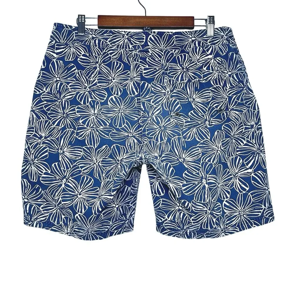 Reyn Spooner | Men | Mala Melia Floral Ink Cotton Beach Swim Board Shorts | 34